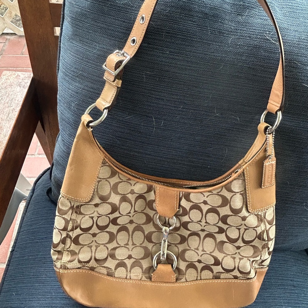 Coach Signature Brown and Tan Shoulder Bag